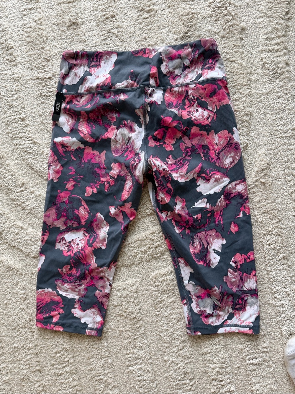 Women’s Floral Print Active Capri - Pink on Gray - Picture 2 of 4
